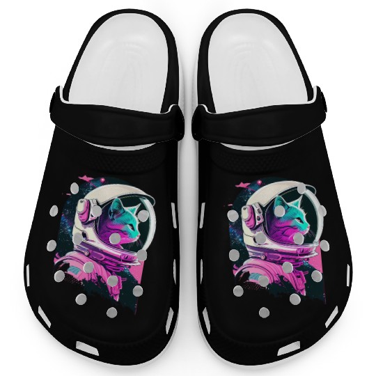 Aesthetic Vaporwave Space Cat 80s 90s Astronaut Clogs