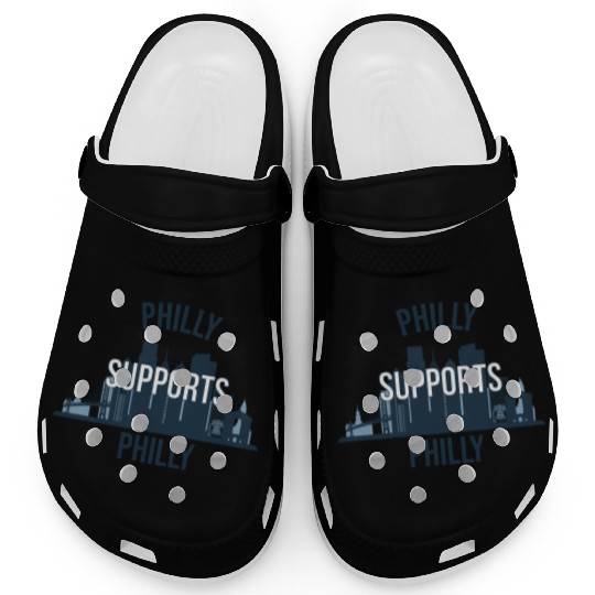 Philly Supports Philly skyline blue transparentbg Clogs