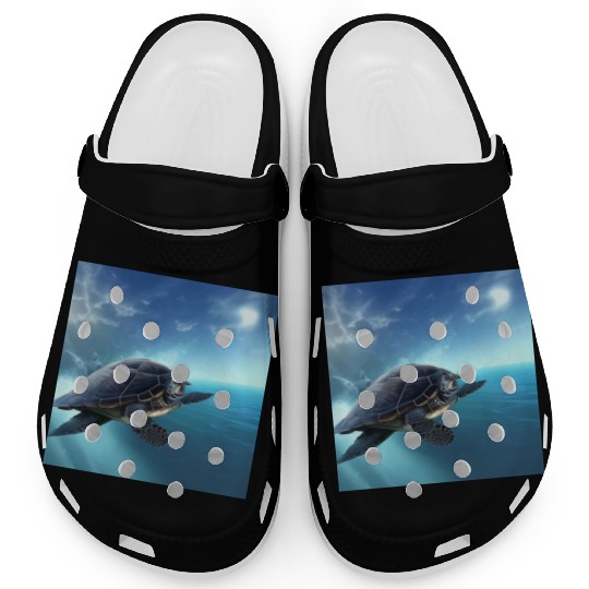Turtle swimming in the blue ocean print Clogs