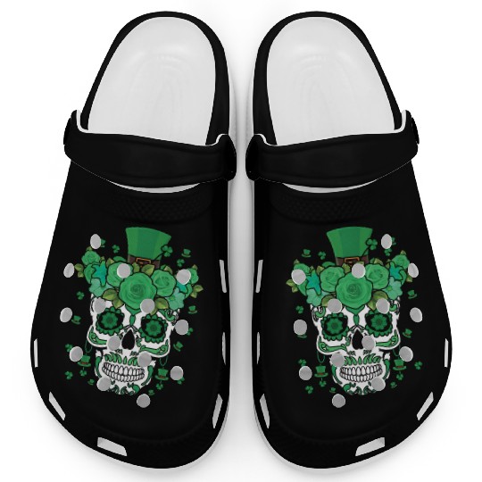 St Patty's Day Dia De Los Muertos Irish Flower Clogs