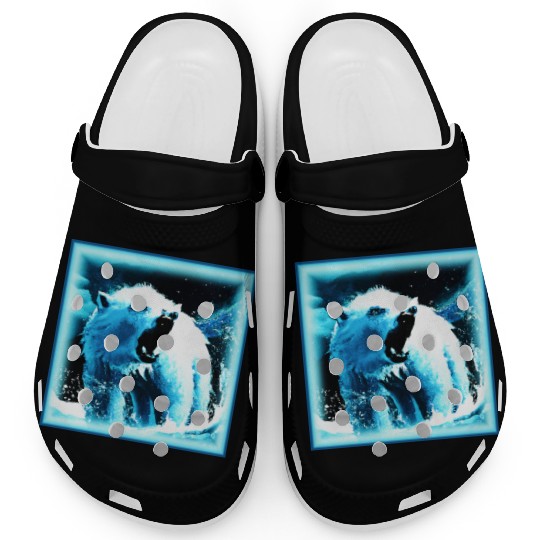 "Angry Polar Bear" Cute Painting. Buy Now Clogs
