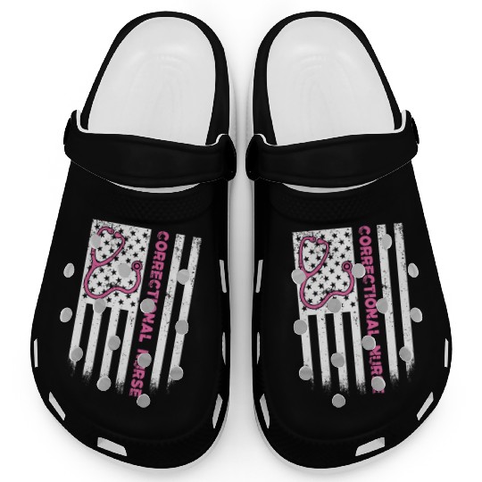 Correctional Nurse American flag US Stethoscope RN Clogs