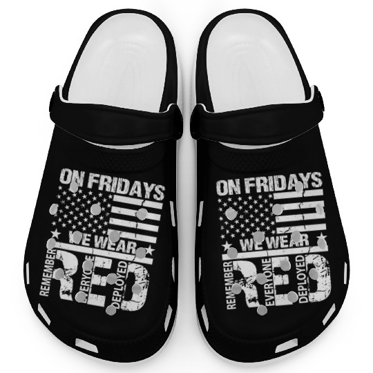 On Fridays We Wear Red American Flag Military Supp Clogs