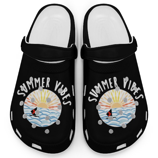 illustration sun sea boat summer vibes Clogs
