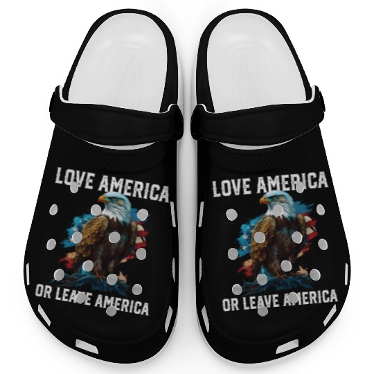 Love America Or Leave America Patriotic USA Flag Clogs