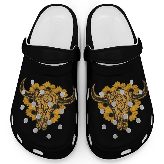 Bull Skull Sunflower Clogs