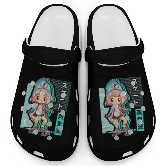 Skater Chibi Anime Skateboard Japanese Vaporwave A Clogs