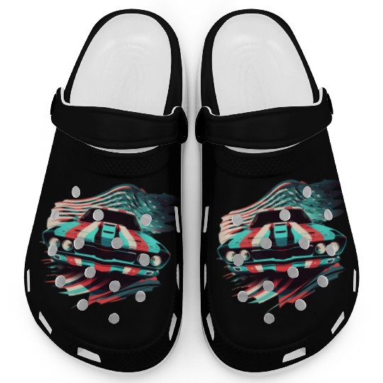 Muscle car american flag backround Clogs