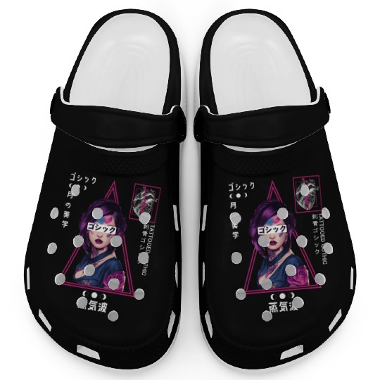 Japanese Goth Aesthetic Girl Gothic Flower Tattoo Clogs