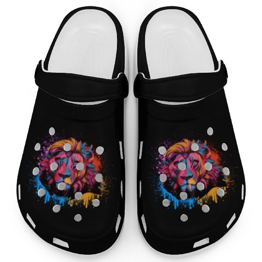 Colorful Rainbow Lion Leo Animal Abstract Color Clogs