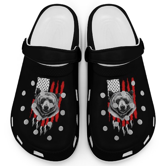 American US Flag Claw Grizzly Bear Hunting Patriot Clogs