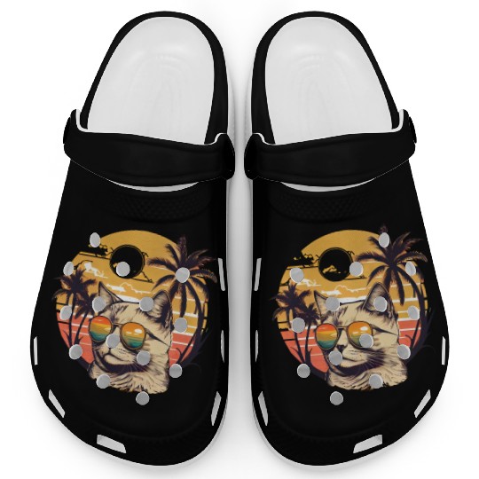 Retro Cat Vintage Sunset 80s 90s Sunglasses Party Clogs