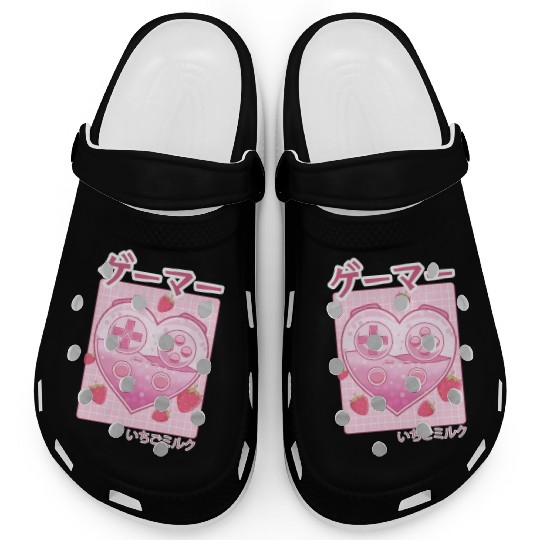 Video Gamer Japanese Kawaii Strawberry Milk Anime Clogs