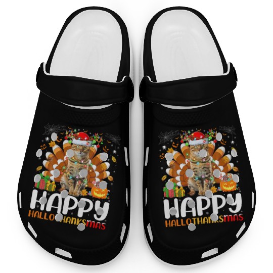 Cat Lover Halloween Christmas Happy Hallothanksmas Clogs