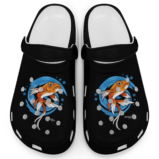 Carp Koi Fish on Blue waves green Clogs