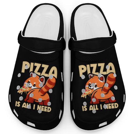 Cute Animal Red Panda Pizza Fan Eating Fast Food Clogs