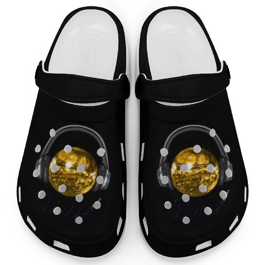 Gold Disco Ball Music Headphones Clogs