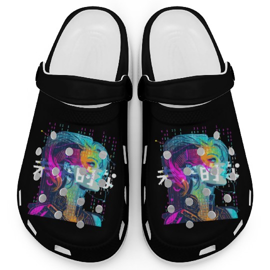 Binary Cyberpop Girl Japanese Futurism Aesthetic Clogs
