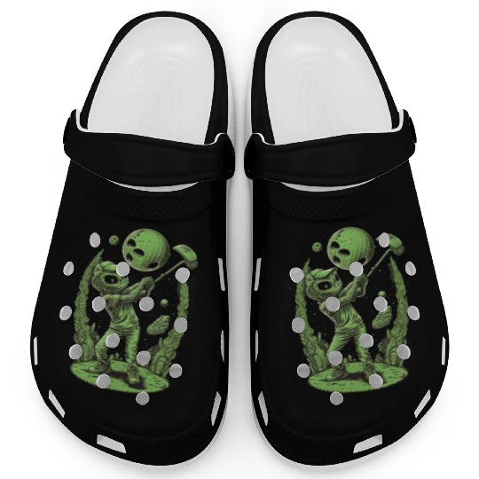 Alien Playing Golf Golfer UFO Extraterrestrial Clogs
