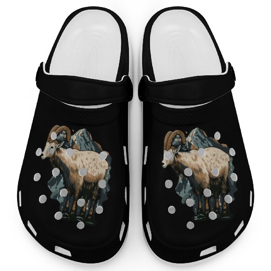 a mountain goat lives in the mountains Clogs