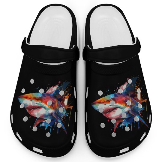 Watercolor Shark Colorful Great White Shark Lover Clogs