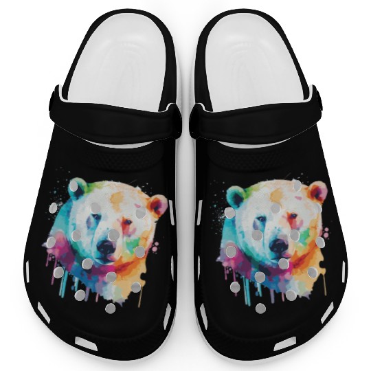 Watercolor Polar Bear Colorful Cute Bear Lover Clogs