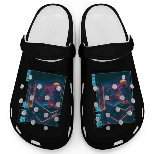 Retro Futurism Japanese Vaporwave City Tokyo Aesth Clogs