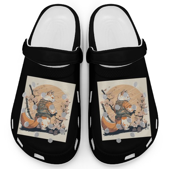 samurai katana cat vintage Clogs