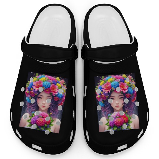 Spring Girl with a bouqet of flowers garland #5 Clogs