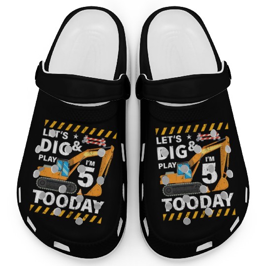 Birthday Boy 5 Construction 5th Birthday Excavator Clogs