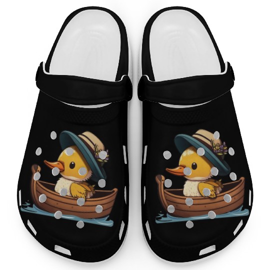 Cute Duck rowing in rowing boat rowboat skiff Clogs
