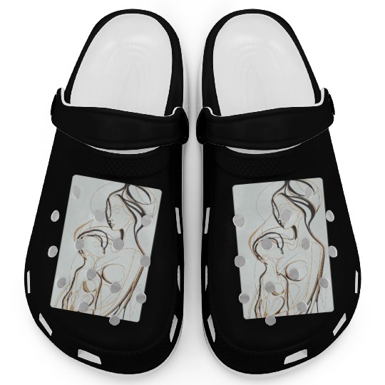 Black, Gold & White Abstract Mother & Daughter Clogs