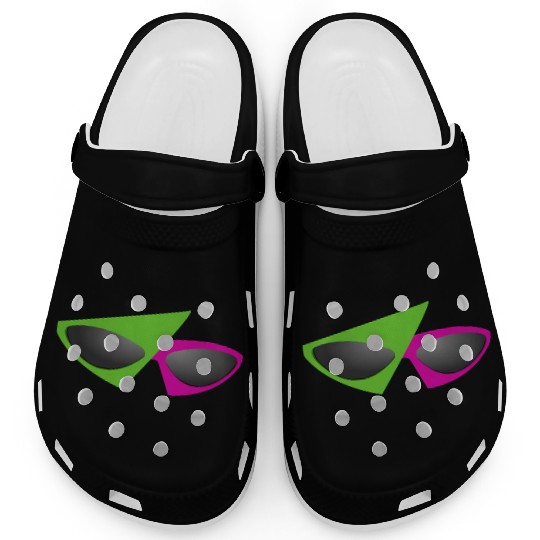 80s Retro Green and Pink Glasses Clogs