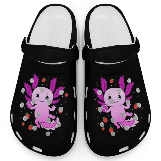 Pastel Gothic Aesthetic Axolotl Strawberry Milk Clogs
