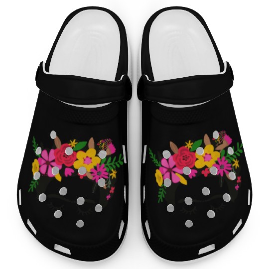 Frida Kahlo Illustration Floral Boho Style Mexican Clogs