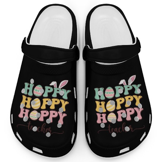Easter Teacher Bunny Happy Easter Egg Retro Girl Clogs