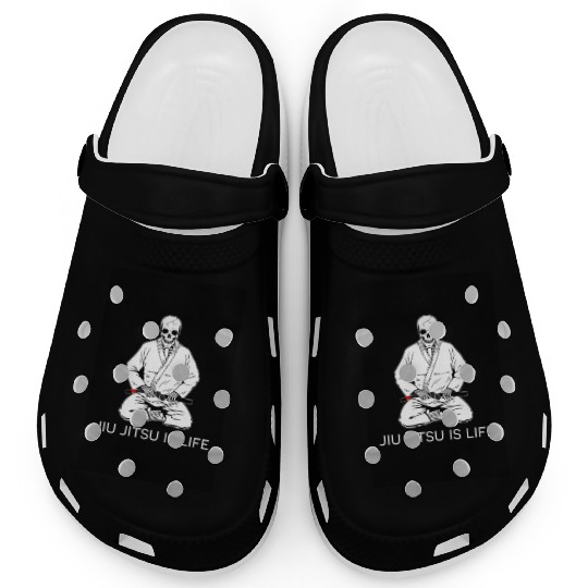 Jiu Jitsu is Life seated blackbelt skeleton poster Clogs