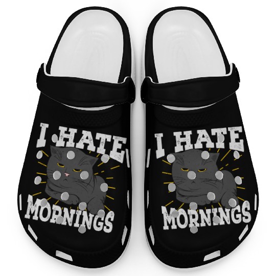 I Hate Mornings Cat Long Sleeper Gift Clogs