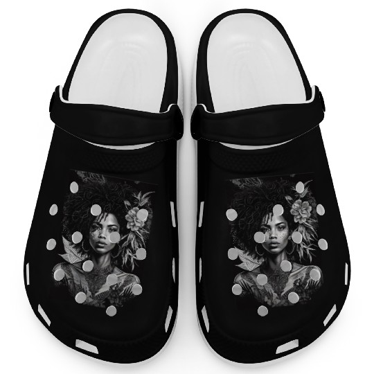 Black-and-White Afrocentric Art Clogs