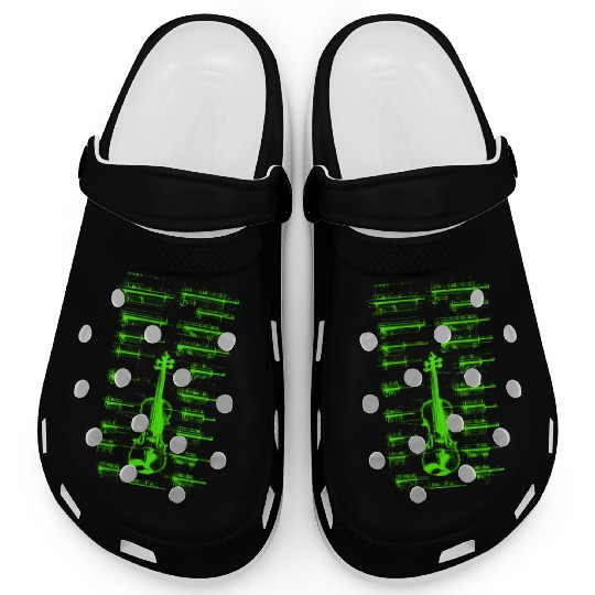 Green Da Vinci Violin Instrument Blueprint Clogs