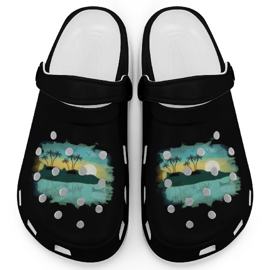 Beach Sunset Watercolor Design Sublimation Art 2 Clogs