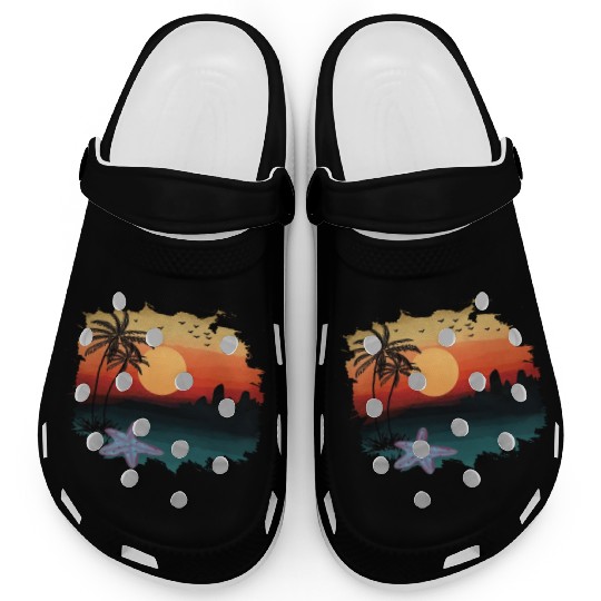 Beach Sunset Watercolor Design Sublimation Art 1 Clogs