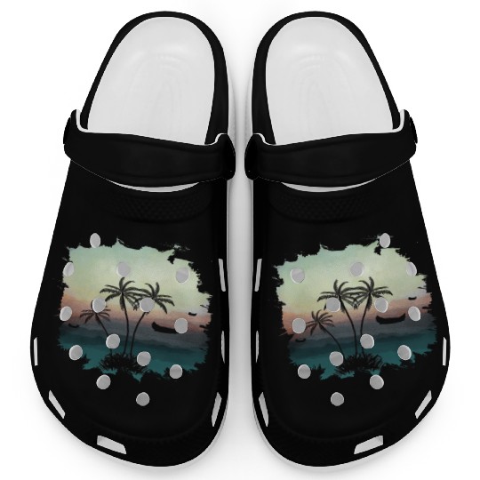 Beach Sunset Watercolor Design Sublimation Art 3 Clogs