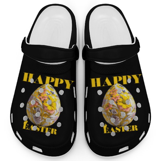 Happy Easter Egg Design with Floral Elements Clogs