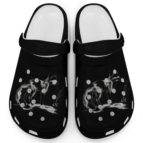 Fox Sumie Painting Kitsune Japanese art Clogs