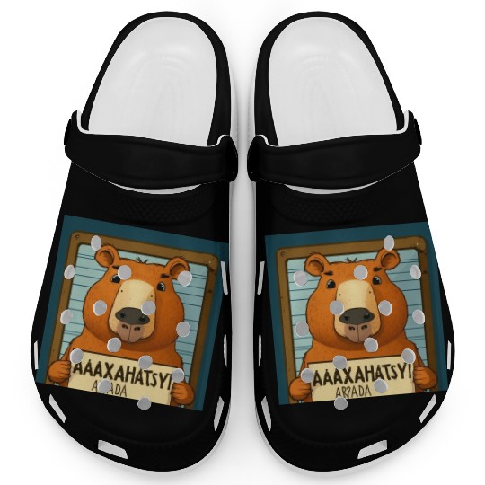 Capybara Mugshot Outlaw: Wanted for 93 Felonies Na Clogs