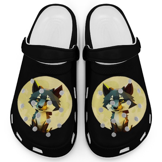 Wolf howling at the moon graphic Clogs
