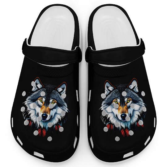 Wolf howling at the moon graphic Clogs