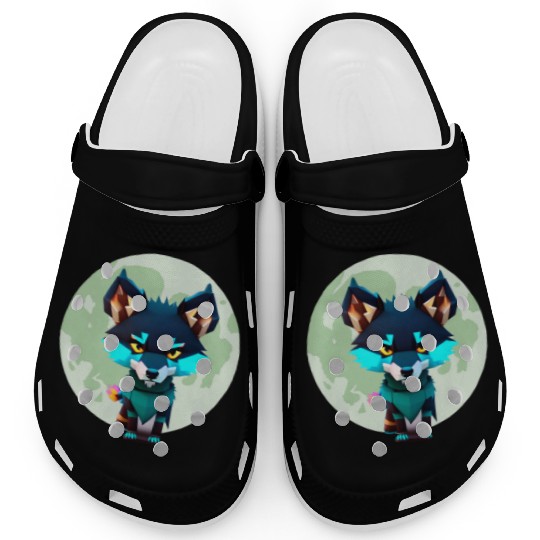 Cute Wolf Moon Graphic Clogs