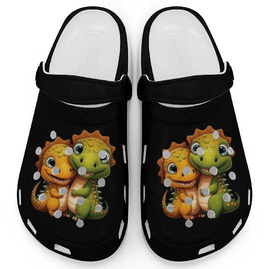 Cute dino dinosaur siblings brothers kids love Clogs